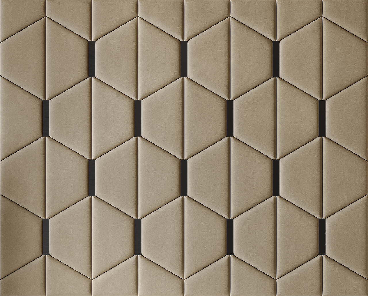 Upholstered wall panels Axis with Black metal inserts and Sand finish, modern geometric design and acoustic comfort