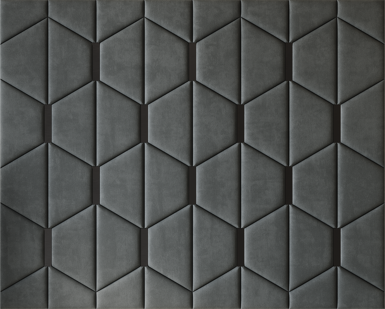 Upholstered wall panels Axis with Black metal inserts and Seal finish, modern geometric design and acoustic comfort