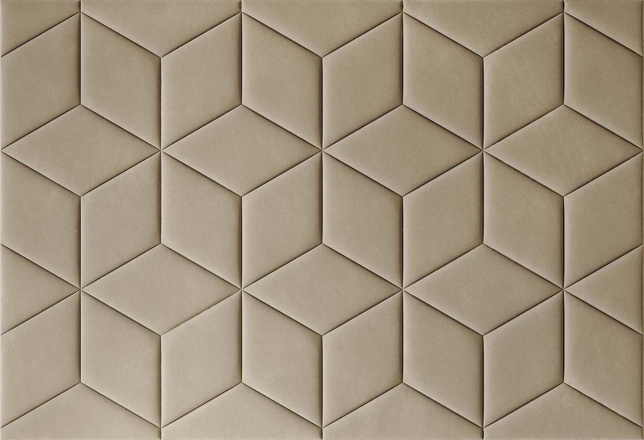 Upholstered wall panels Hexa in Ivory finish, modern geometric design and acoustic comfort