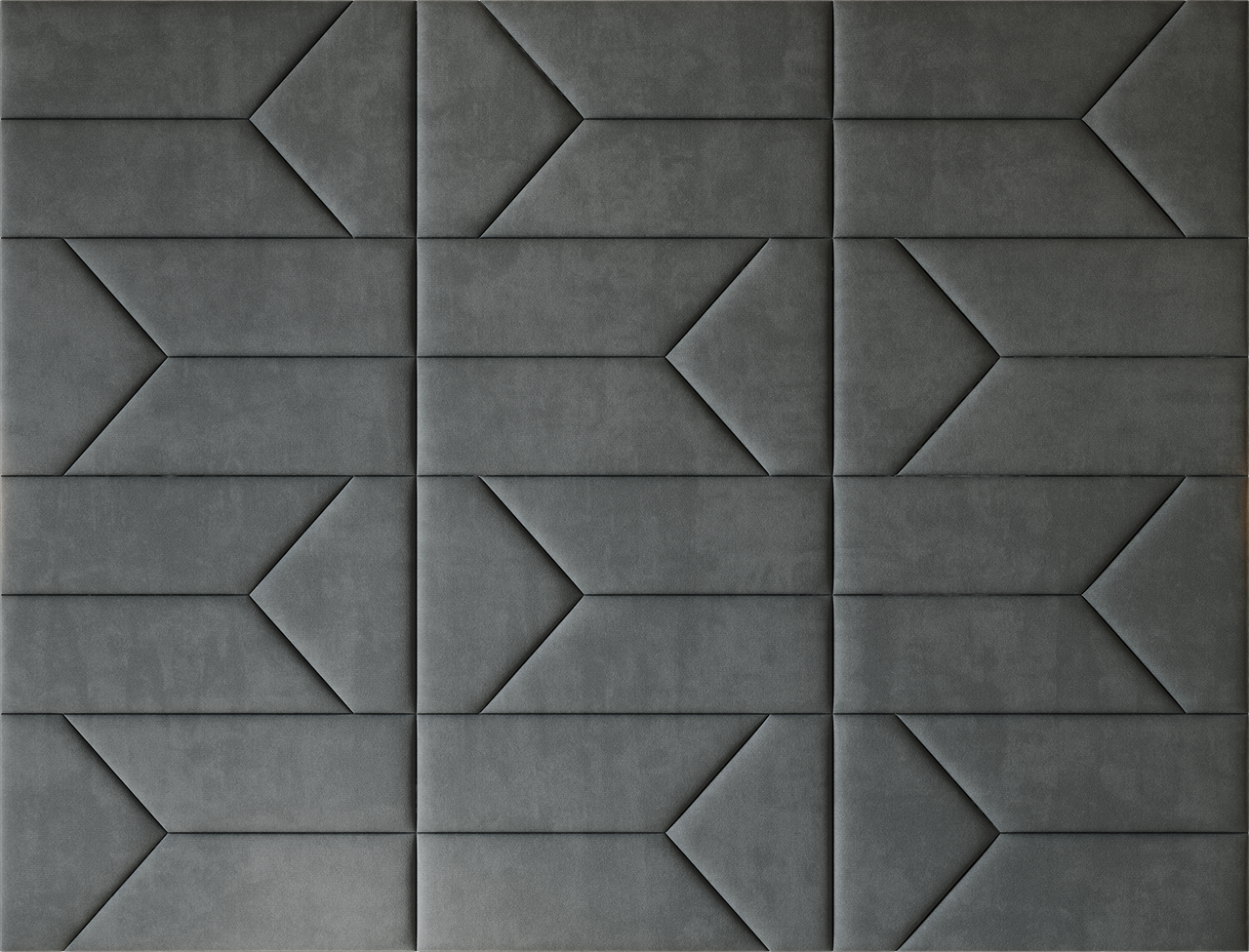 Upholstered wall panels Pulse in Seal finish, modern geometric design and acoustic comfort