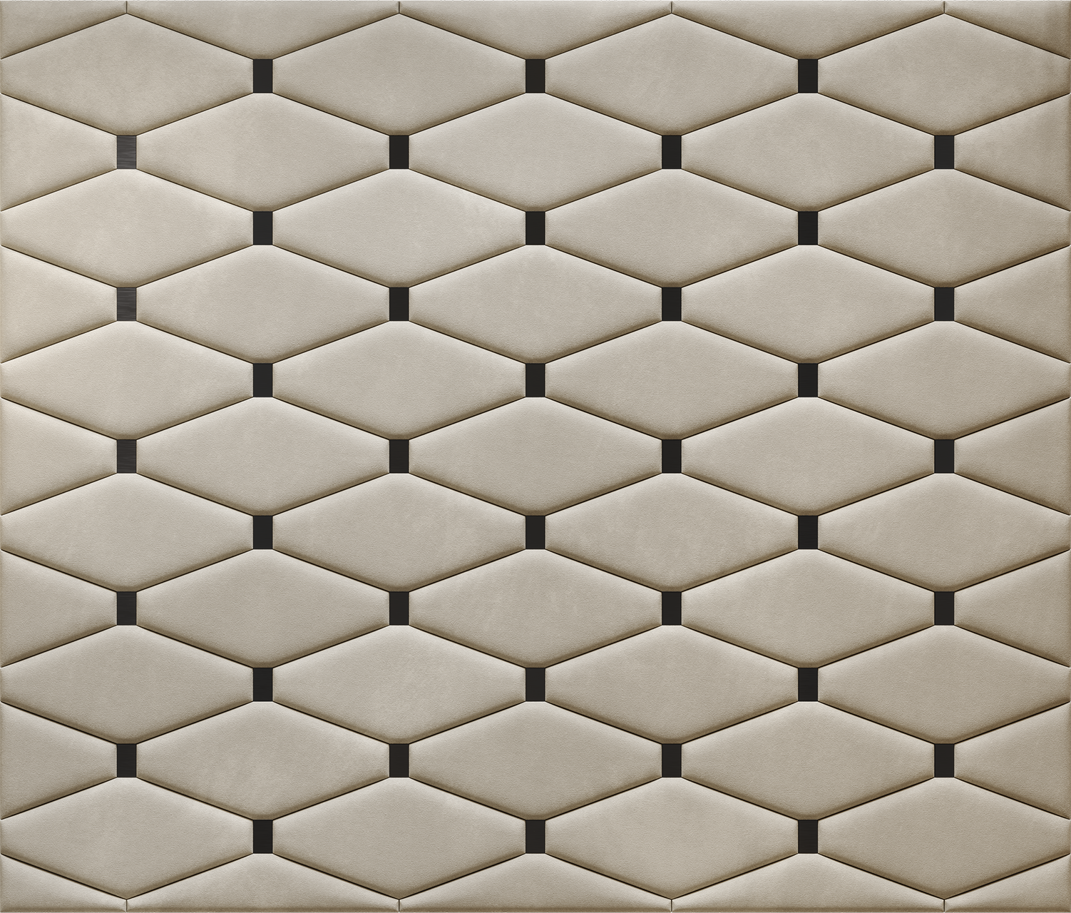 Upholstered wall panels Wave with Black metal inserts and Ivory finish, modern geometric design and acoustic comfort