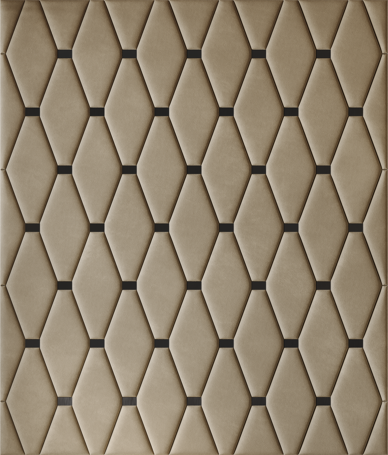 Upholstered wall panels Wave with Black metal inserts and Sand finish, modern geometric design and acoustic comfort