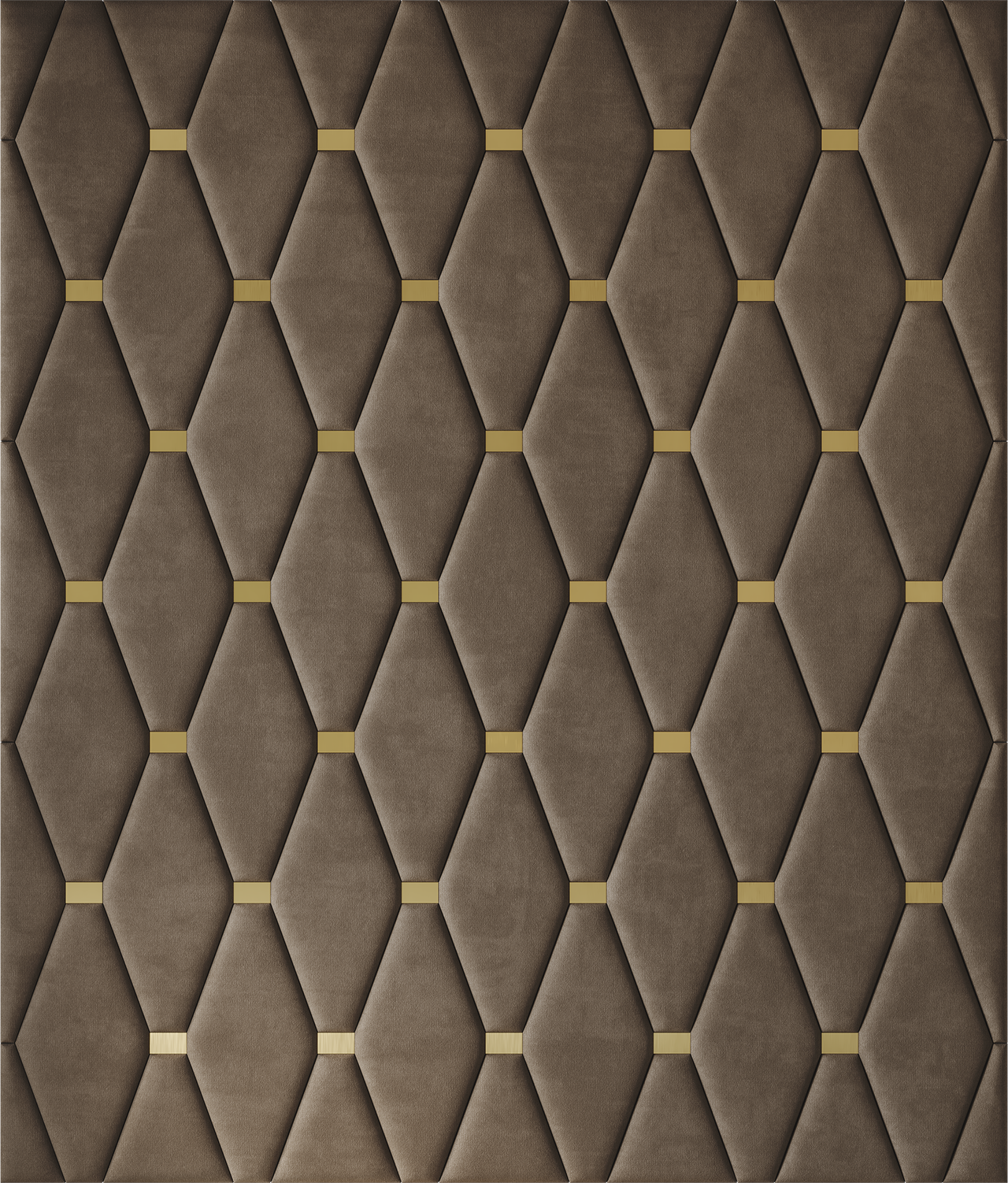 Upholstered wall panels Wave with Gold metal inserts and Bark finish, modern geometric design and acoustic comfort