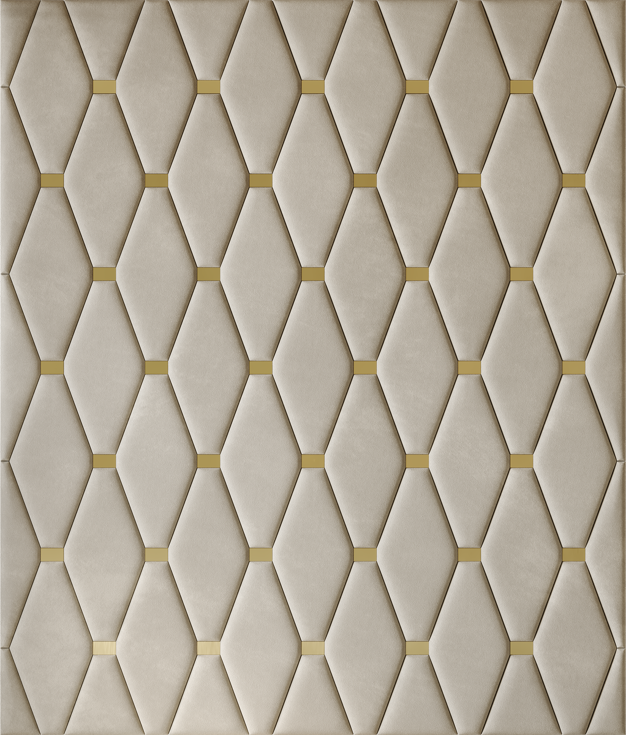 Upholstered wall panels Wave with Gold metal inserts and Ivory finish, modern geometric design and acoustic comfort