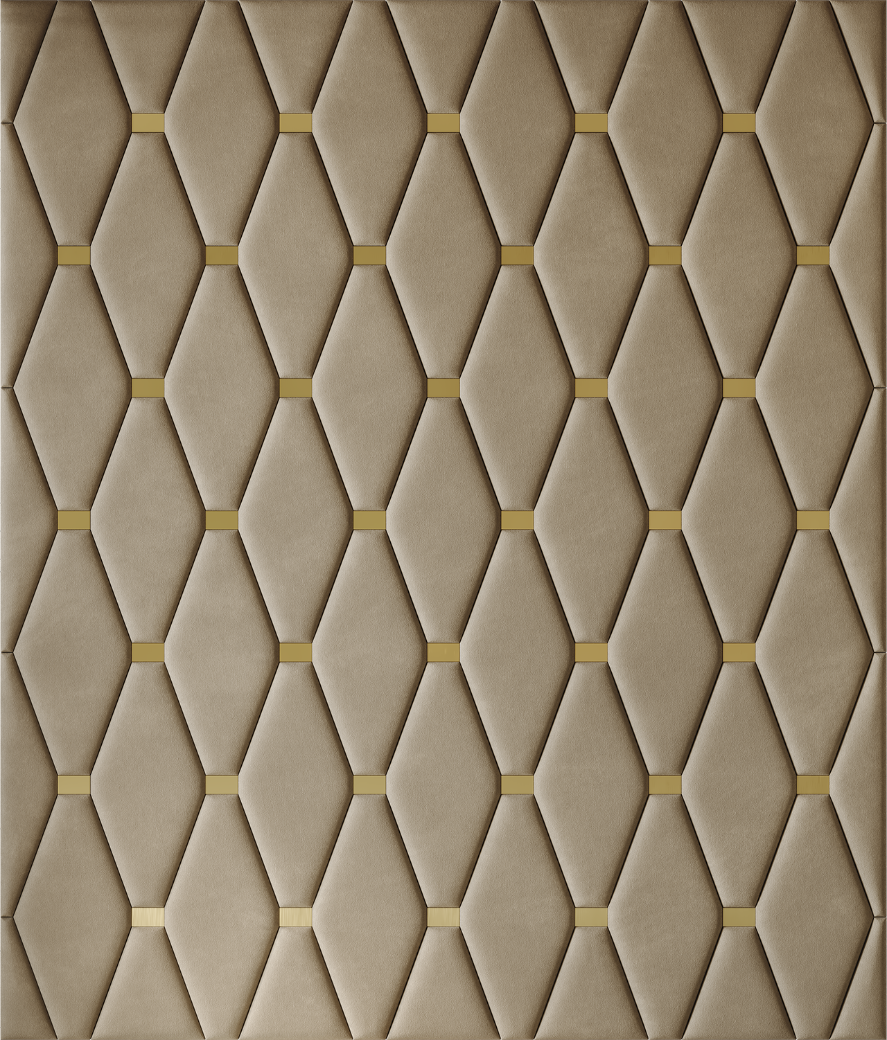 Upholstered wall panels Wave with Gold metal inserts and Sand finish, modern geometric design and acoustic comfort