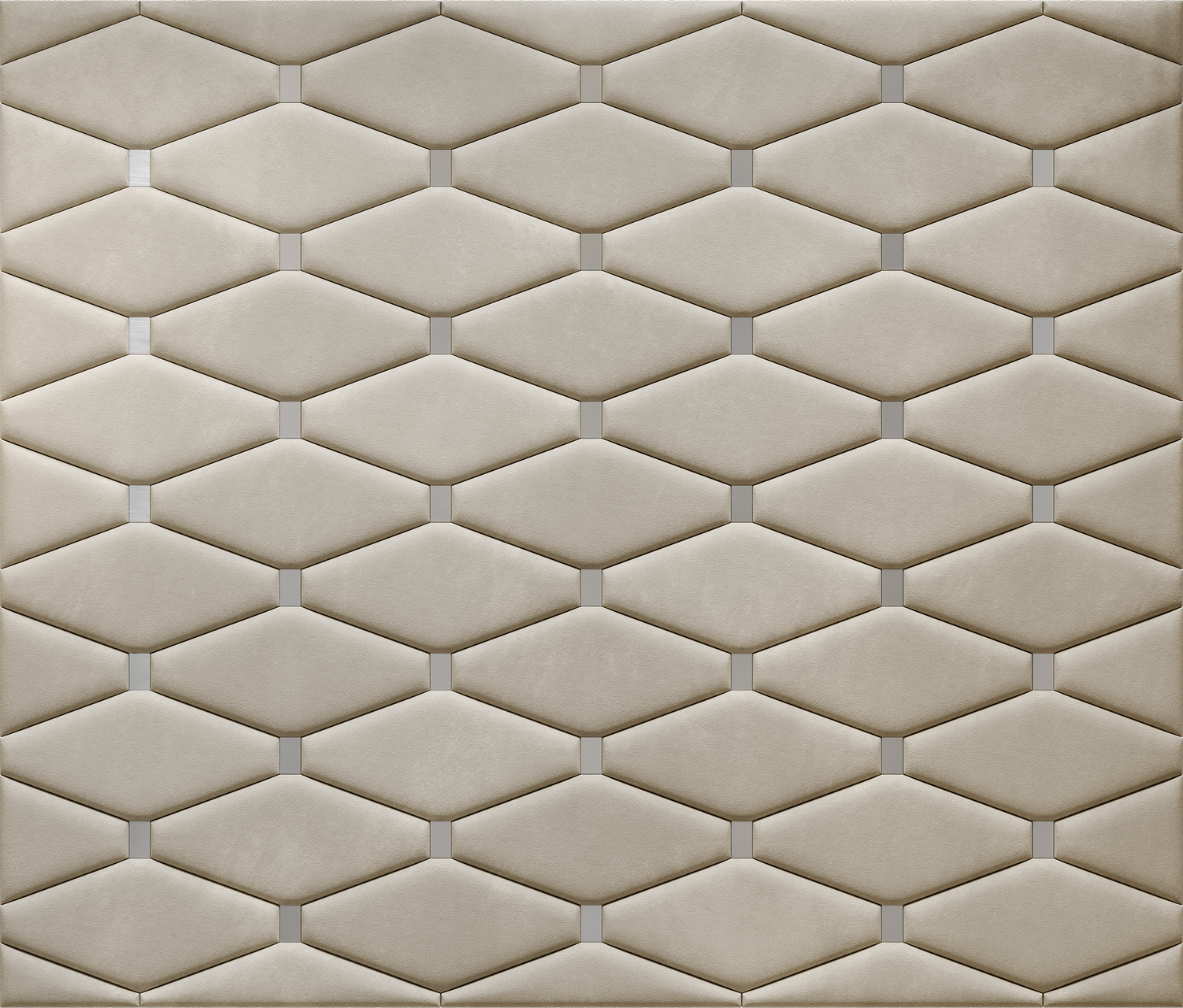 Upholstered wall panels Wave with Silver metal inserts and Ivory finish, modern geometric design and acoustic comfort