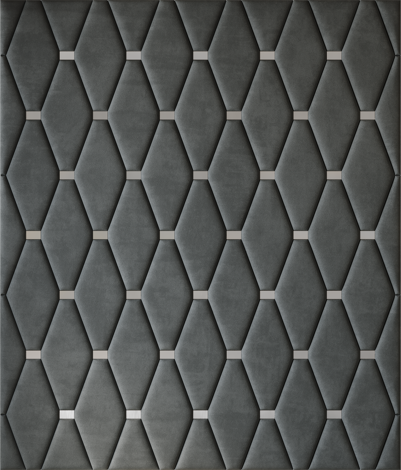 Upholstered wall panels Wave with Silver metal inserts and Seal finish, modern geometric design and acoustic comfort