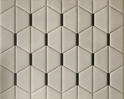 Upholstered wall panels Axis with Black metal  inserts and Ivory finish, modern geometric design and acoustic comfort