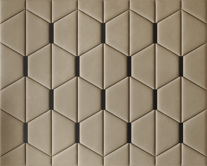 Upholstered wall panels Axis with Black metal  inserts and Sand finish, modern geometric design and acoustic comfort