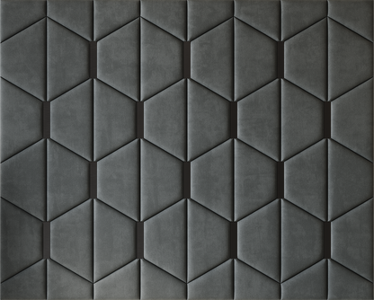 Upholstered wall panels Axis with Black metal  inserts and Seal finish, modern geometric design and acoustic comfort