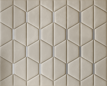 Upholstered wall panels Axis with Silver metal  inserts and Ivory finish, modern geometric design and acoustic comfort