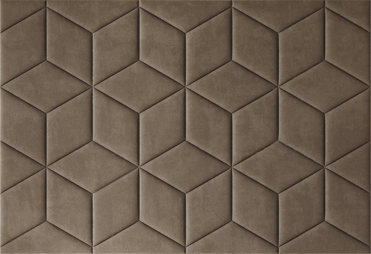 Upholstered wall panels Hexa in Bark finish, modern geometric design and acoustic comfort