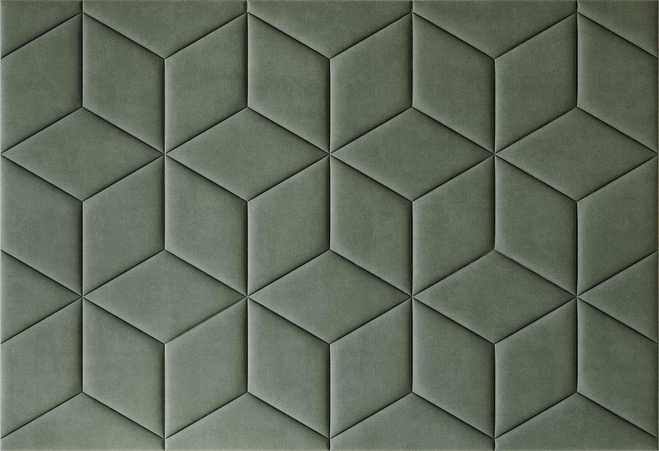 Upholstered wall panels Hexa in Olive finish, modern geometric design and acoustic comfort