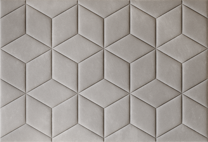 Upholstered wall panels Hexa in Pewter finish, modern geometric design and acoustic comfort