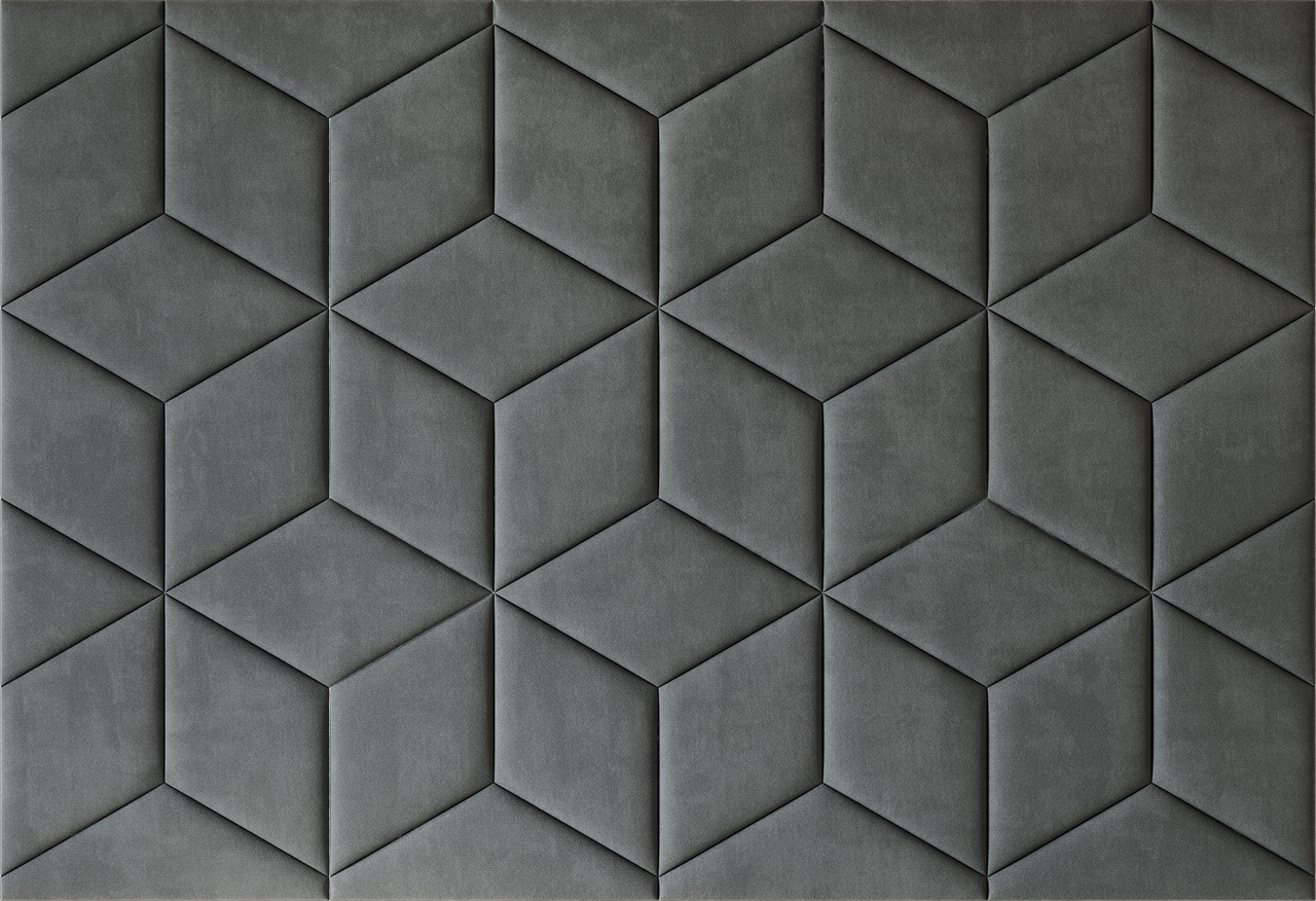 Upholstered wall panels Hexa in Seal finish, modern geometric design and acoustic comfort