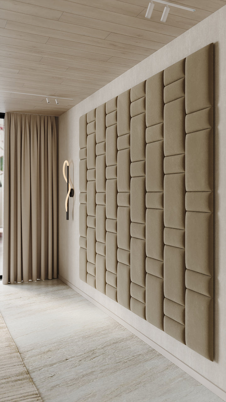 Upholstered wall panels Brick in Sand finish, modern geometric design and acoustic comfort