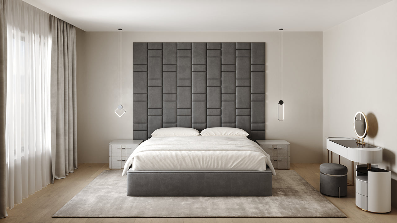 Upholstered wall panels Brick in Seal finish, modern geometric design and acoustic comfort