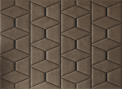 Upholstered wall panels Prism with Black metal inserts and Bark finish, modern geometric design and acoustic comfort