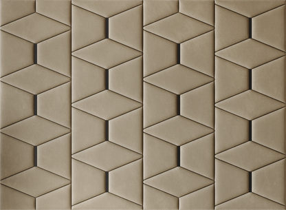 Upholstered wall panels Prism with Black metal inserts and Sand finish, modern geometric design and acoustic comfort