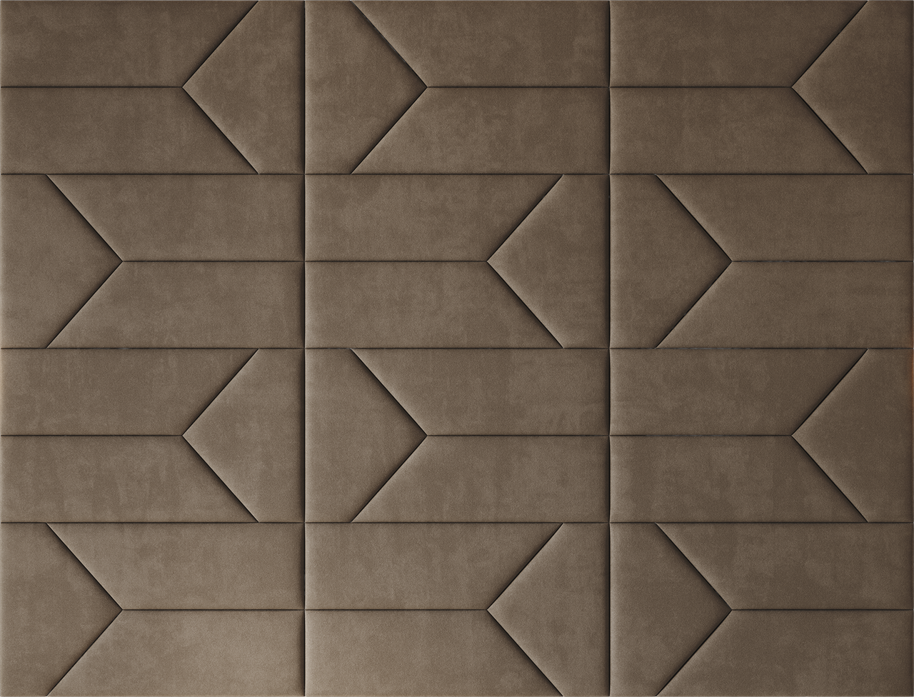 Upholstered wall panels Pulse in Bark finish, modern geometric design and acoustic comfort