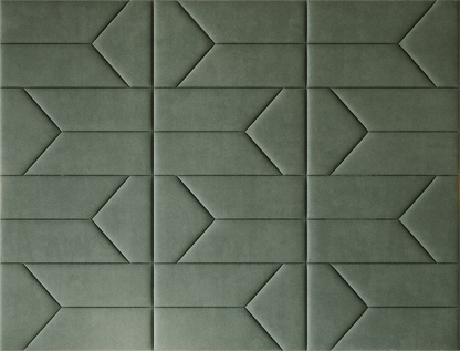 Upholstered wall panels Pulse in Olive finish, modern geometric design and acoustic comfort