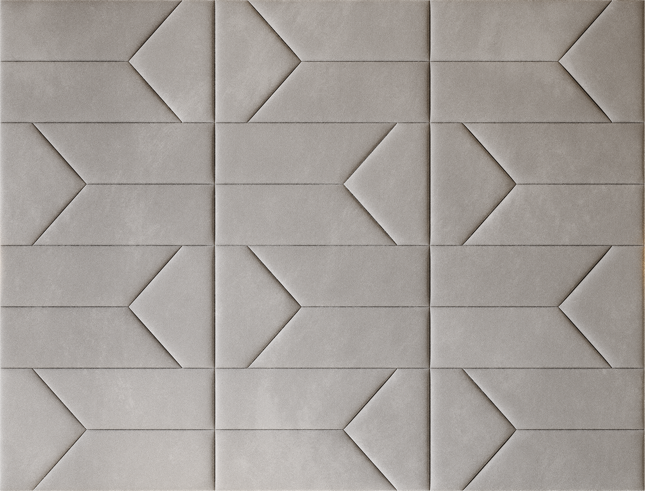 Upholstered wall panels Pulse in Pewter finish, modern geometric design and acoustic comfort
