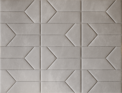 Upholstered wall panels Pulse in Pewter finish, modern geometric design and acoustic comfort
