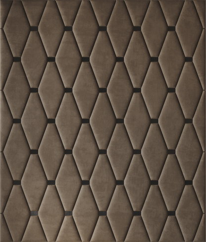 Upholstered wall panels Wave with Black metal inserts and Bark finish, modern geometric design and acoustic comfort