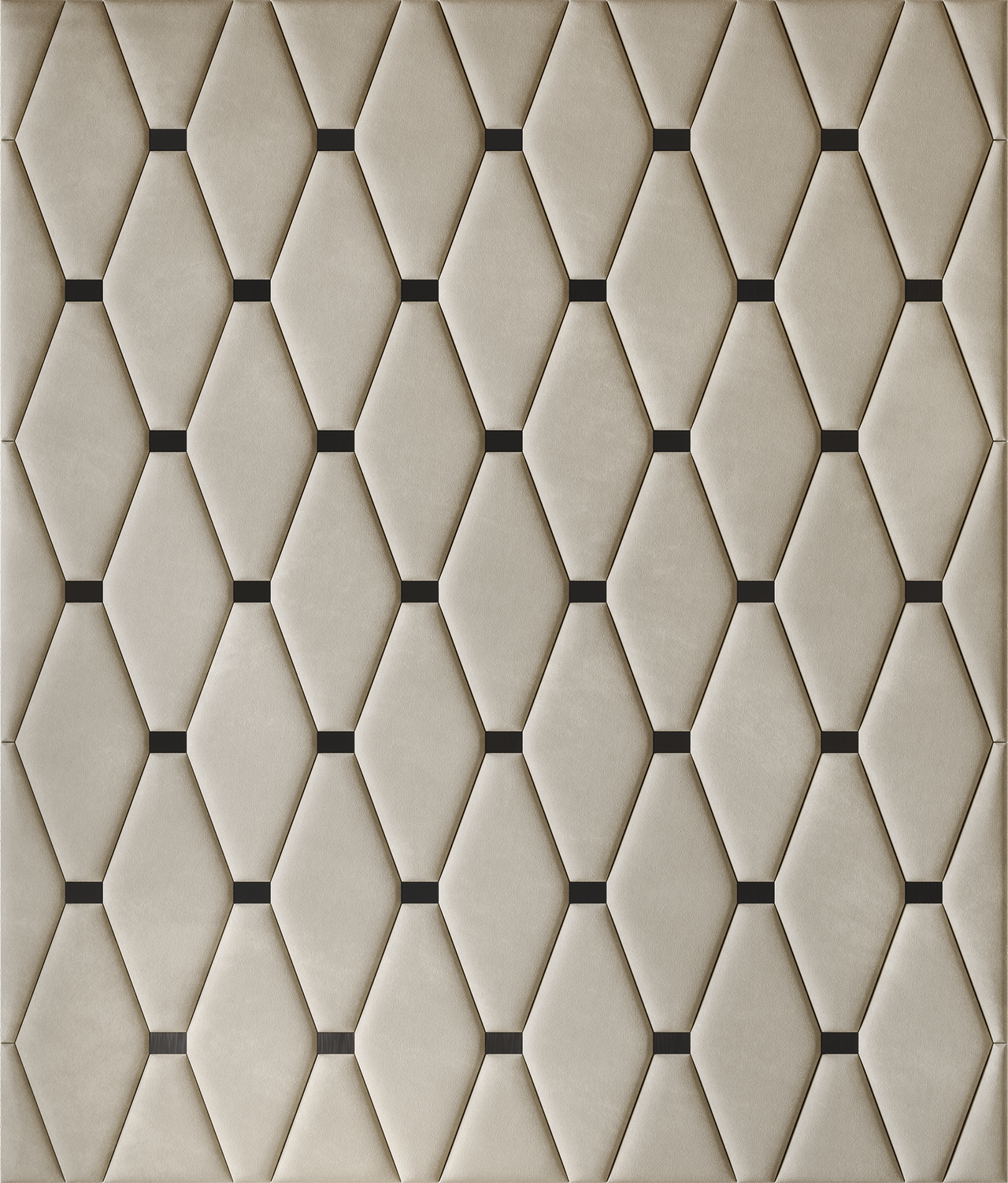 Upholstered wall panels Wave with Black metal inserts and Ivory finish, modern geometric design and acoustic comfort