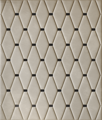 Upholstered wall panels Wave with Black metal inserts and Ivory finish, modern geometric design and acoustic comfort