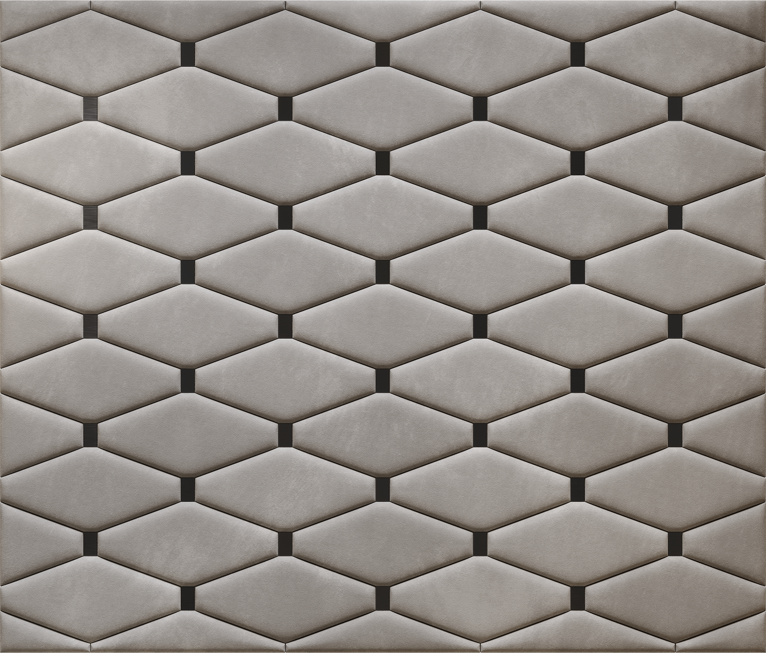 Upholstered wall panels Wave with Black metal inserts and Pewter finish, modern geometric design and acoustic comfort
