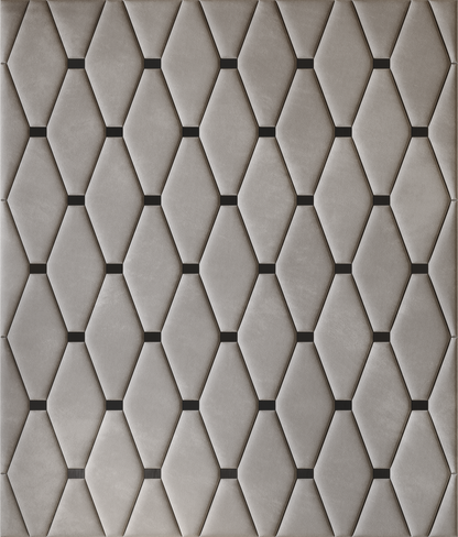 Upholstered wall panels Wave with Black metal inserts and Pewter finish, modern geometric design and acoustic comfort