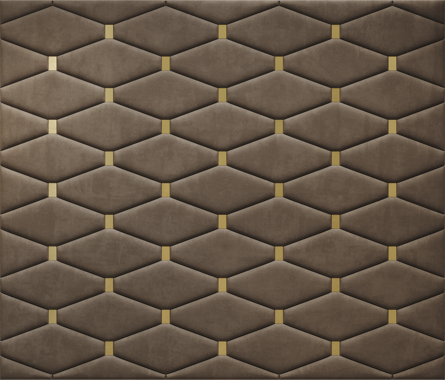 Upholstered wall panels Wave with Gold metal inserts and Bark finish, modern geometric design and acoustic comfort