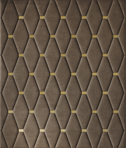 Upholstered wall panels Wave with Gold metal inserts and Bark finish, modern geometric design and acoustic comfort