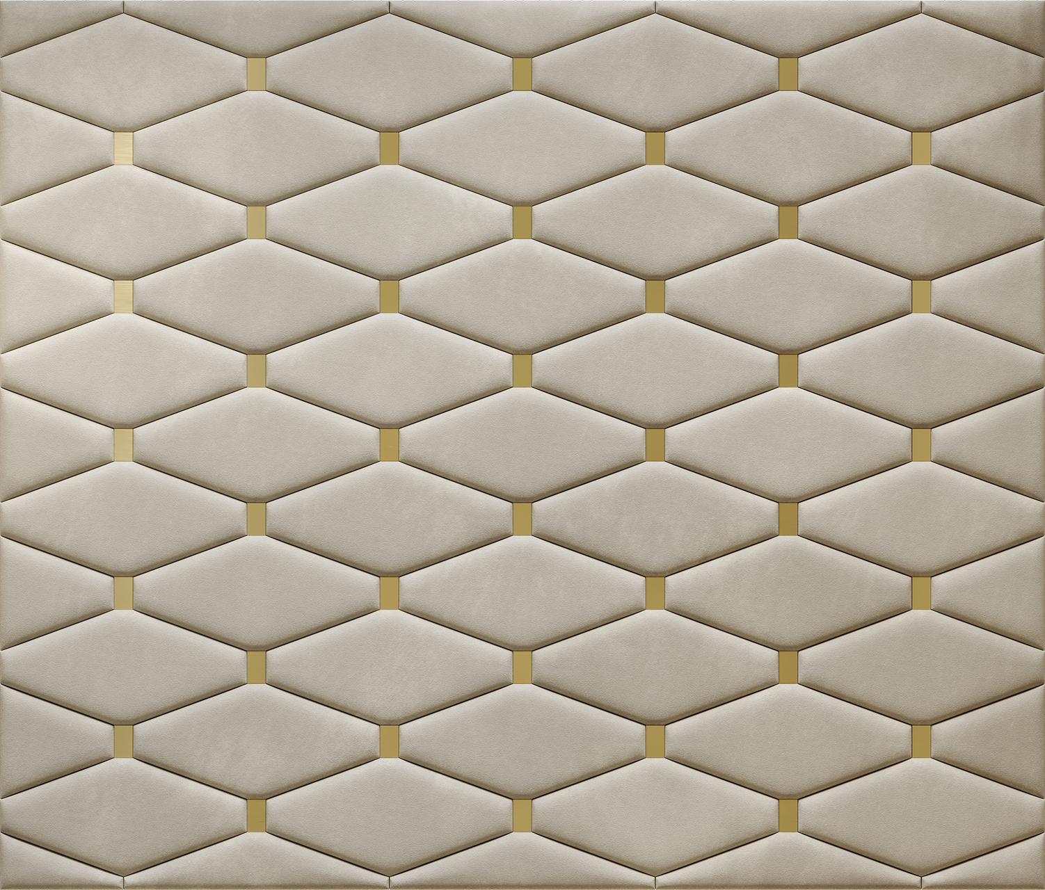 Upholstered wall panels Wave with Gold metal inserts and Ivory finish, modern geometric design and acoustic comfort