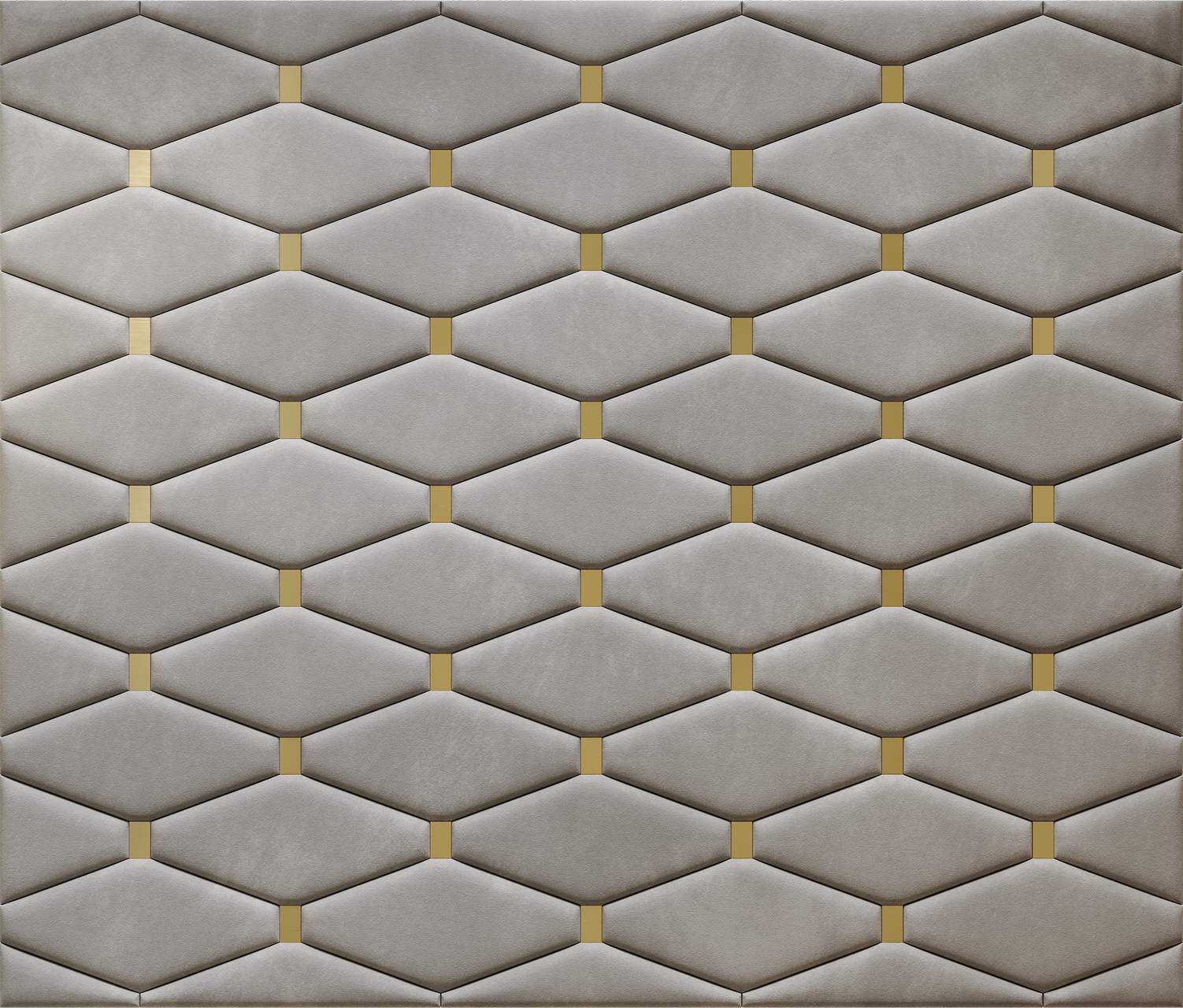 Upholstered wall panels Wave with Gold metal inserts and Pewter finish, modern geometric design and acoustic comfort