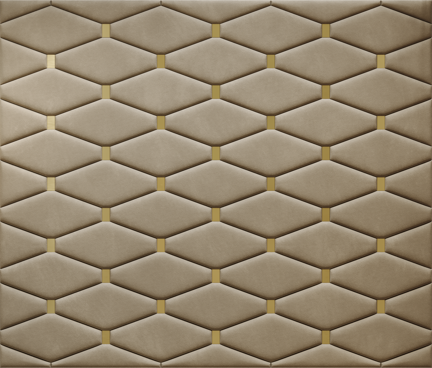 Upholstered wall panels Wave with Gold metal inserts and Sand finish, modern geometric design and acoustic comfort