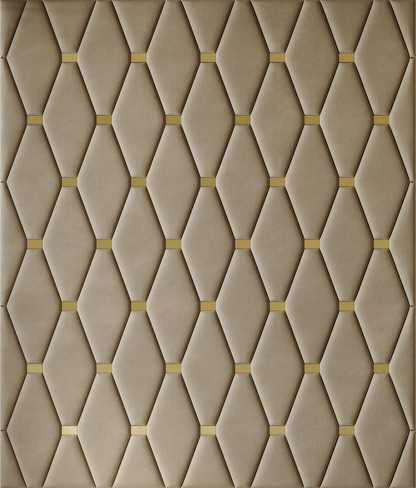 Upholstered wall panels Wave with Gold metal inserts and Sand finish, modern geometric design and acoustic comfort