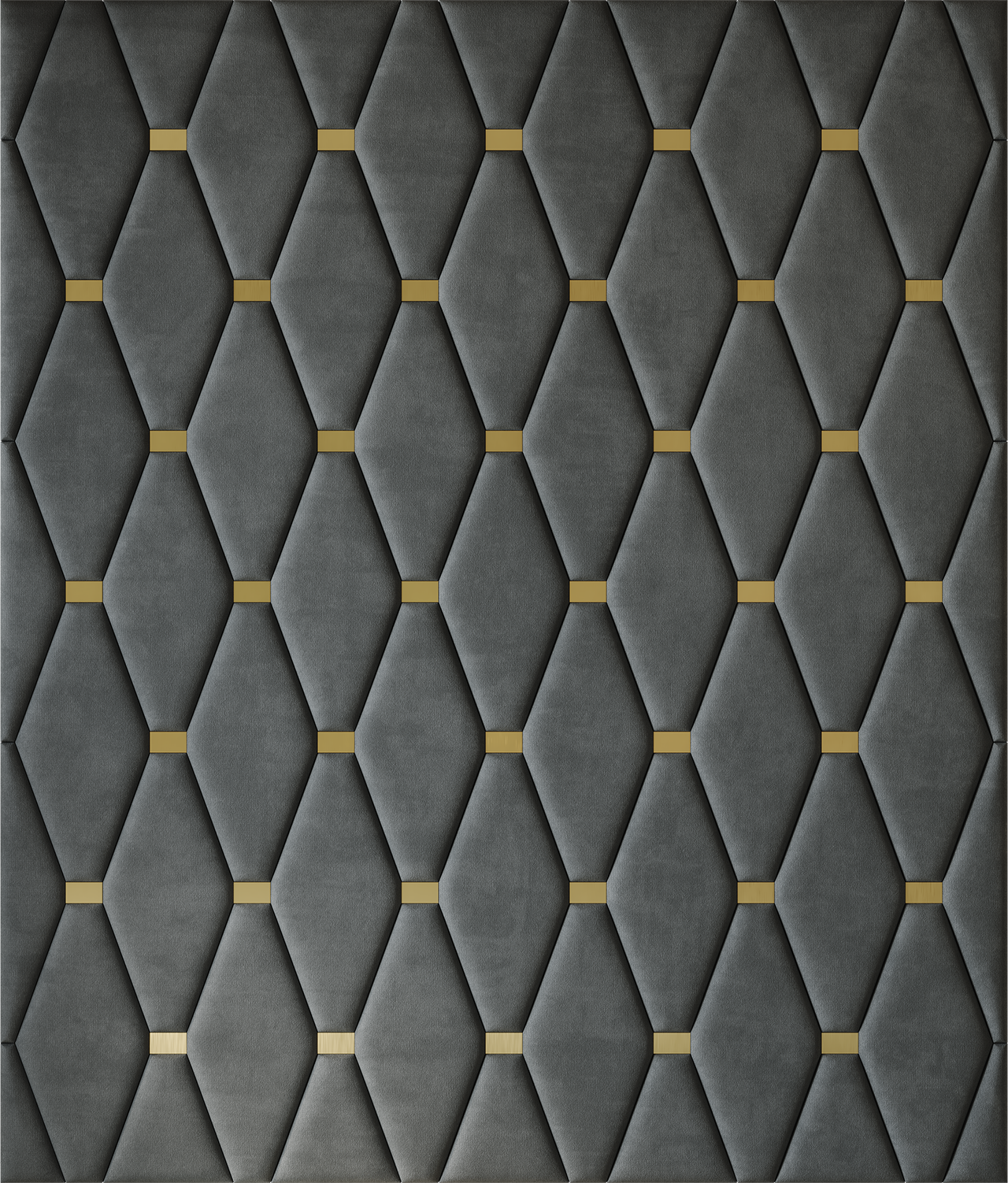Upholstered wall panels Wave with Gold metal inserts and Seal finish, modern geometric design and acoustic comfort