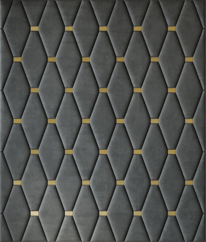 Upholstered wall panels Wave with Gold metal inserts and Seal finish, modern geometric design and acoustic comfort