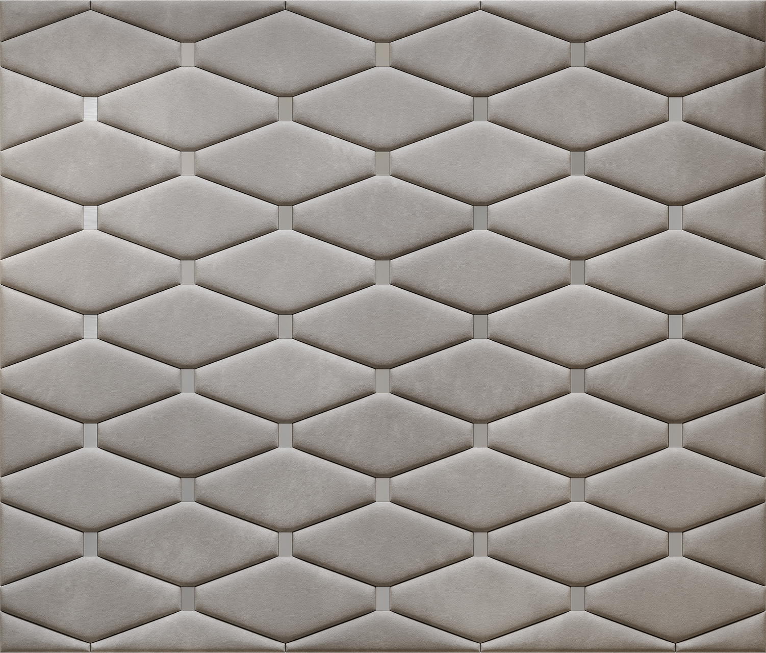 Upholstered wall panels Wave with Silver metal inserts and Pewter finish, modern geometric design and acoustic comfort