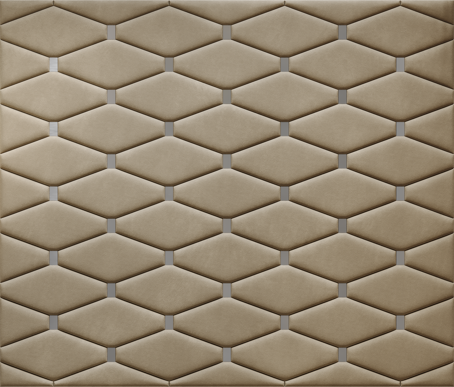Upholstered wall panels Wave with Silver metal inserts and Sand finish, modern geometric design and acoustic comfort