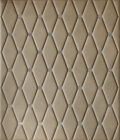 Upholstered wall panels Wave with Silver metal inserts and Sand finish, modern geometric design and acoustic comfort