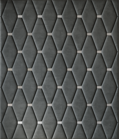 Upholstered wall panels Wave with Silver metal inserts and Seal finish, modern geometric design and acoustic comfort